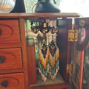 Long Boho Beaded Fringe Earrings